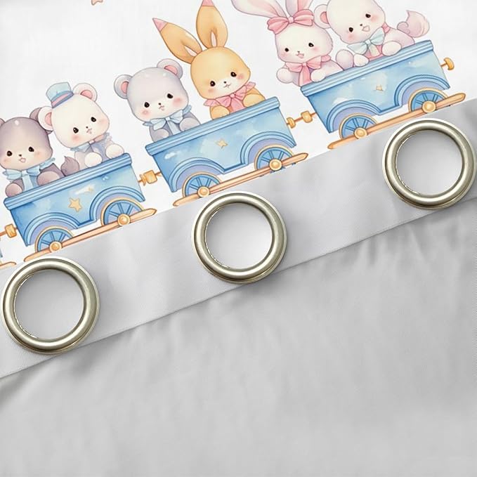 Cartoon Train Window Curtain | Cute Bear Rabbits Window Treatment Curtain for Adult Bedroom Decor,Hot Air Balloon Curtains Coquette Girly Princess Living Room Top 2 Panels,52Wx84L