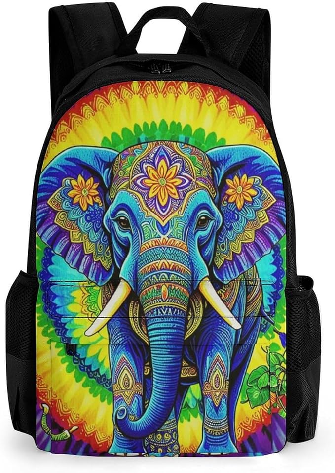 Supdreamc Daypack Backpack Anti-Theft Multipurpose Large Capacity Carry On Bag, Tie Dye Elephant Traveling Camping Backpack With Side Pockets