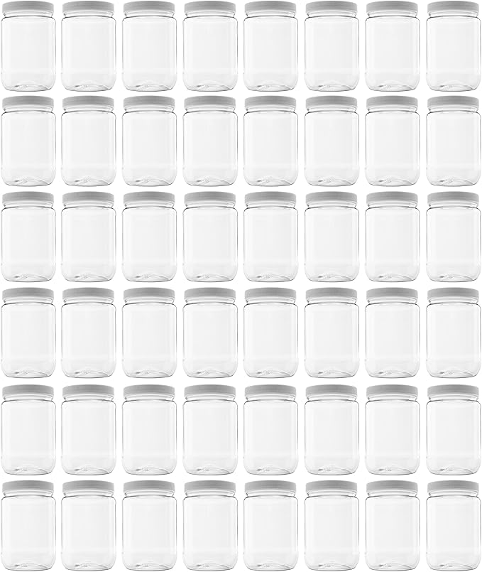 48 Pack of 32 Ounce Plastic Quart Jars with 89RM Leak Proof Seal Lid - Food Grade and BPA Free (32oz, 48pk)