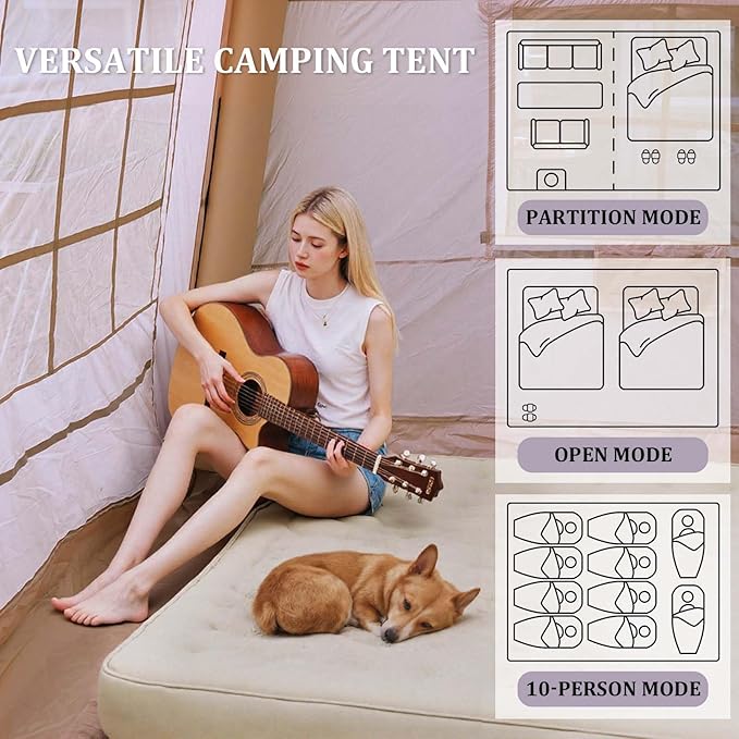 Inflatable Tents for Camping, Large Inflatable Camping Tent with Hand Pump, Easy Setup Tents for 2/4/6/8/10/12 People, Portable Glamping Tent