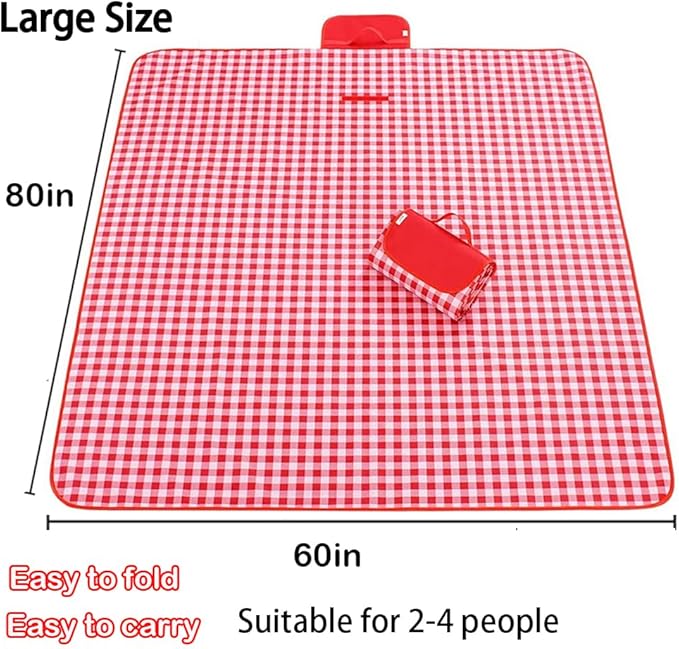 Large Picnic Blankets,80x60in Beach Blanket Sandproof Beach Mat for 3-5 Adults Waterproof Quick Drying Outdoor Picnic Mat for Travel Camping Hiking(Red Plaids)