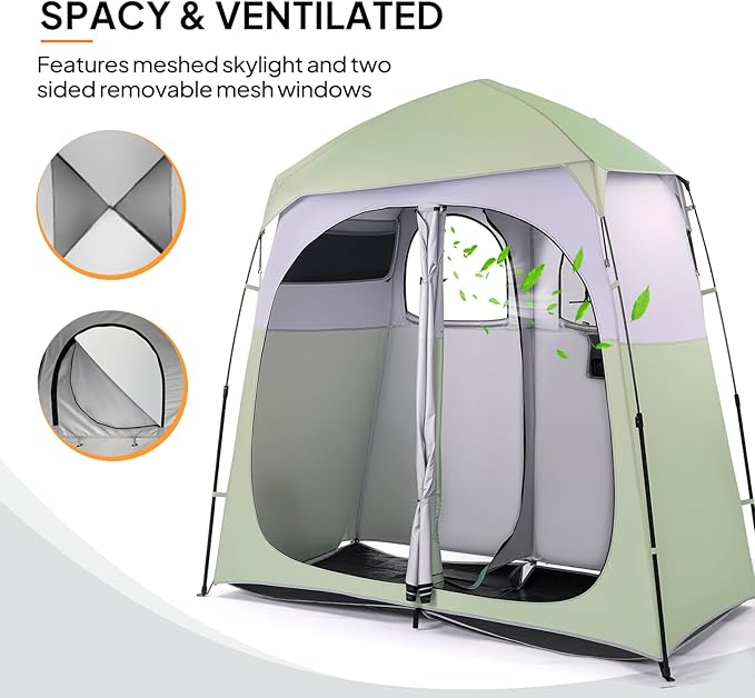 VINGLI 2 Room Shower Tent, 7.5 FT Instant Pop Up Shelter with Carrying Bag, Privacy Changing Room Tent,Perfect for Portable Toilet, Camping, Dressing, Outdoor Indoor, Easy Set Up