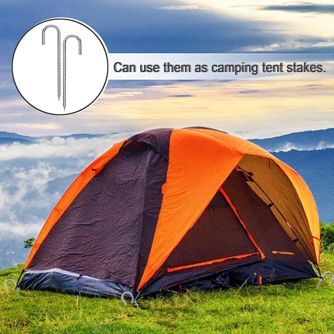 Rebar Stakes 16 Inch 17 Pack Tent Spikes Heavy Duty Metal J Hook, Fence Stakes for Trampoline, Fence, Camping Tent (17, J-16 x2/5")