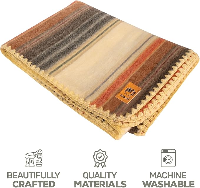 ALPAKITAS Alpaca Wool Blanket Throw | Large, Beautiful, Warm, Stripes | 64 x 45 inches | Ultra-Soft, Hypoallergenic and Breathable | Non-Itchy or Scratchy (Brown)