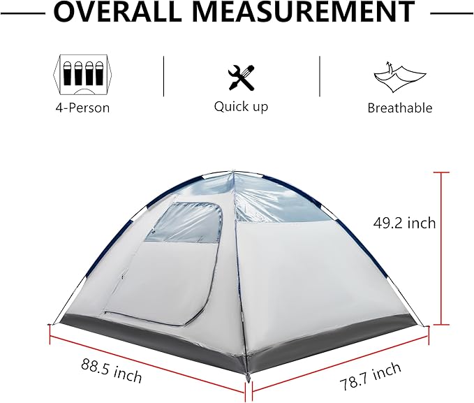 Screened Camping Tent, 3-4 Person Waterproof, Haven Tent, Backpack Double Layer Shelter, Easy Setup and Portable for Outdoor, Picnic or Hiking.