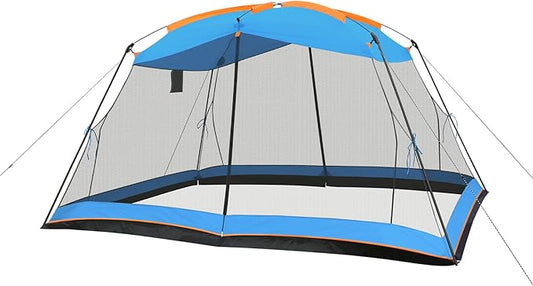 Hyper Venture Screen House 13x9 FT 4 Mesh Walls Canopy Tent Camping Gazebo Shelter for 6-8 People Outdoor Party Activities, Blue
