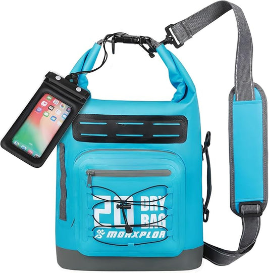 Dry Bag Waterproof,5L/10L/20L/30L Roll Top Dry Bag Backpack with WaterProof Phone Case for Swim,Kayak(Sky Blue 20L)