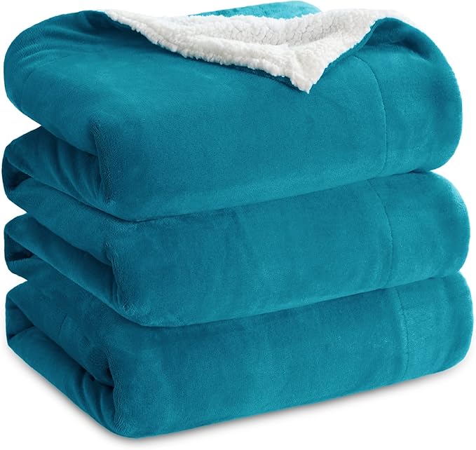 Bedsure GentleSoft Sherpa Fleece Blankets Queen Size for Bed - Thick and Warm, Soft Fuzzy Plush Queen Blanket for Winter, Teal, 90x90 Inches