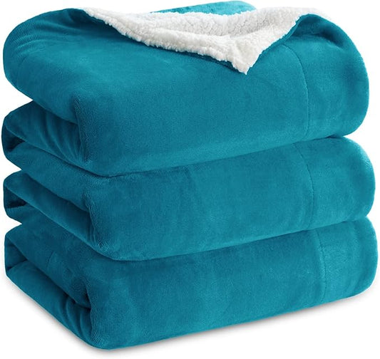 Bedsure GentleSoft Sherpa Fleece Blankets Queen Size for Bed - Thick and Warm, Soft Fuzzy Plush Queen Blanket for Winter, Teal, 90x90 Inches