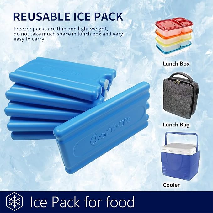 WORLD-BIO Reusable Ice Packs for Coolers & Lunch Boxes - Leakproof Quick Freeze Cold Packs for Picnics, Beach, Camping, Work - Long Lasting to Keep Food & Drinks Cold
