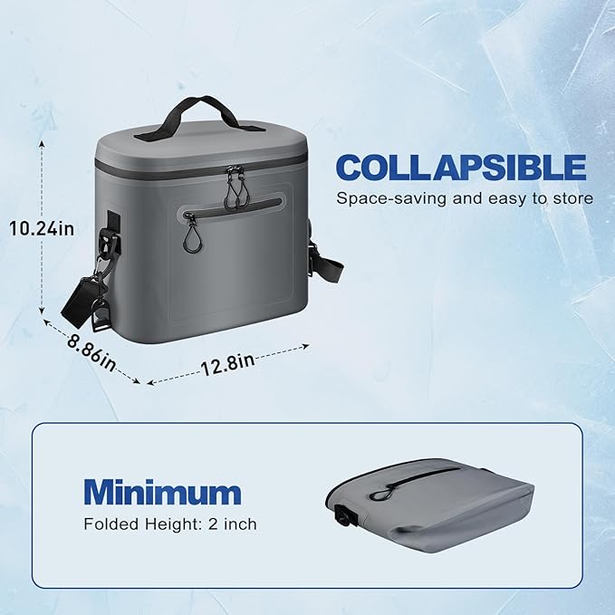 Insulated Cooler Bag, 7/16/30 Can Collapsible with Bottle Opener for Lunch Coolers for Picnic, Beach, Work, Trip - Soft Ice Coolers Bags with Zipper Foldable Portable Stands Upright
