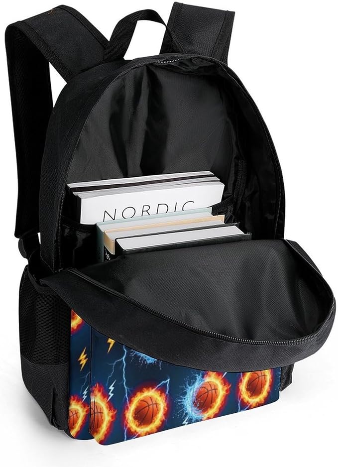 Casual Daypack Multipurpose Anti-Theft Large Capacity Carry On Bag, Water Fire Flame Basketball Casual Daypack Climbing Shoulder Bag With Padded Straps