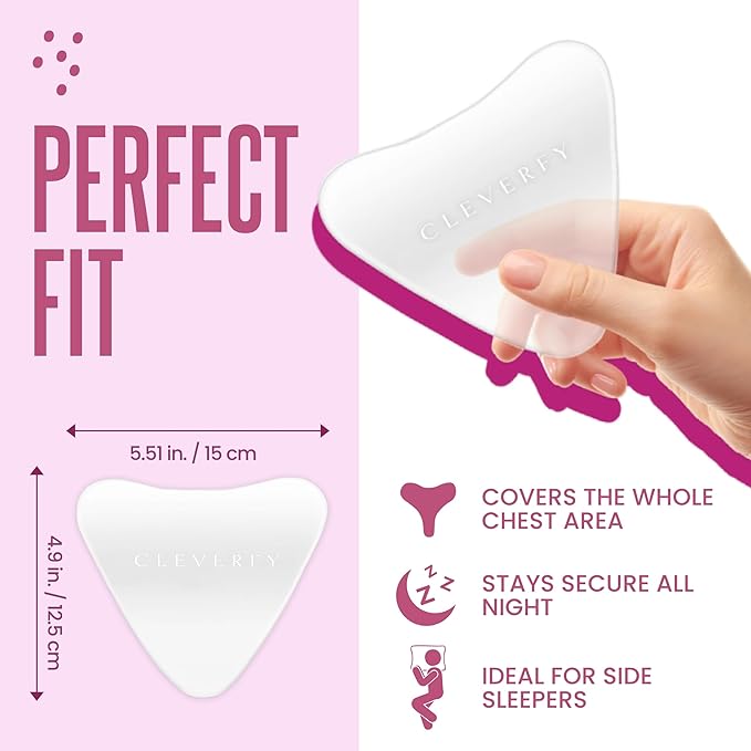 CLEVERFY Silicone Chest Wrinkle Patches for Side Sleeping – Reusable Décolleté Anti-Wrinkle Chest Pads for Overnight Line Prevention (2 Pack, V-Shape)