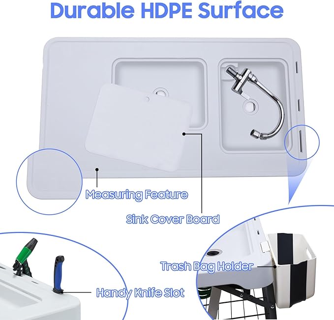 Nice C Fish Cleaning Table, Fish Cleaning Station with Sink, Fish Skinning Table, 42.5'' Camping Table, w/Dual Universal Faucet & Spray, Drainage Hoses, Grid Rack, Basket, Toolkit for Picnic, Camping