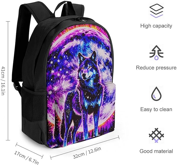 Supdreamc Adults Lightweight Trippy Wolf Space Galaxy Art Shoulder Book Bags Big Capacity Shoulder Bag With Adjustable Shoulder Straps for Trekking Work Walking Cycling