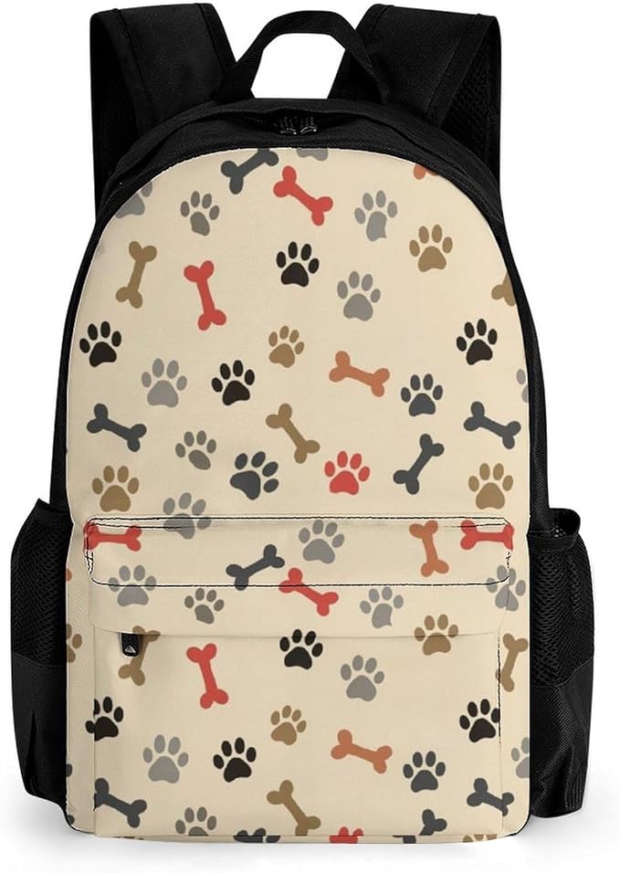 Supdreamc Lightweight Daypack Backpack for Trekking Work Running, Big Capacity Multipurpose Anti-Theft Bookbag, Dog Bones Paw Prints Cream Business Computer Bag