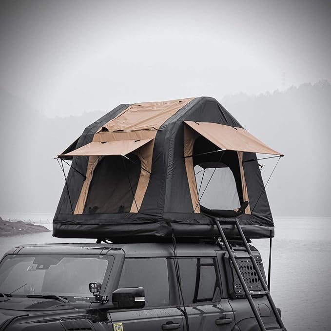 Foldable 2-3 People Amphibious Inflatable Car Roof Top Tent for Camping Outdoor Glamping Camping Tent for SUV,Truck and Universal Auto Self-Driving Touring Without Ladder