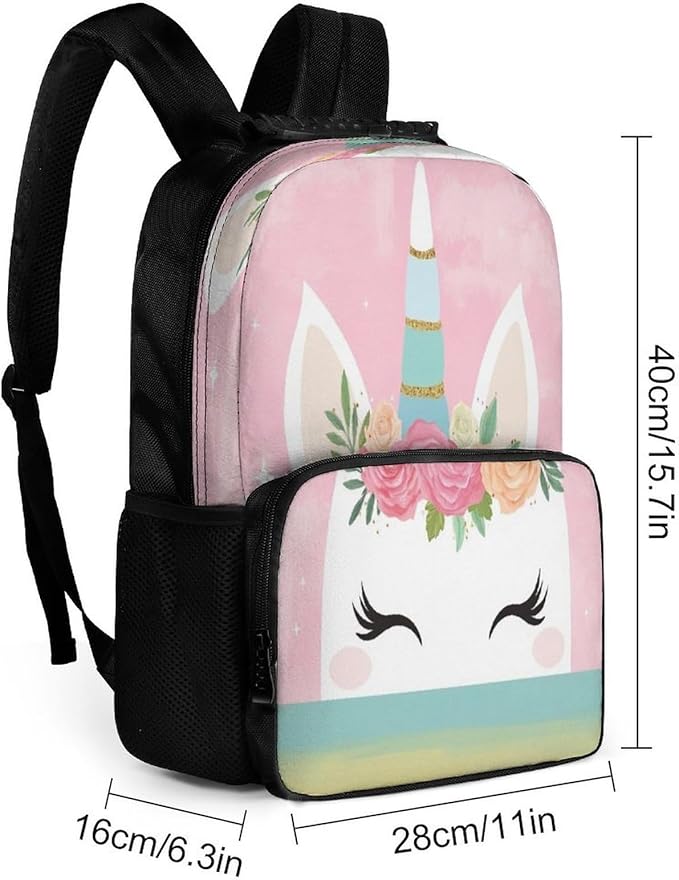 Lightweight Daypack Backpack for Trekking Work Running, Big Capacity Multipurpose Anti-Theft Bookbag, Pink Unicorns Face Business Computer Bag