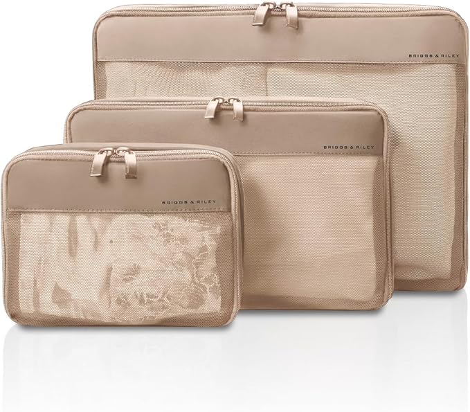 Briggs & Riley Compression Packing Cube Set - Bag Organizer for Check In Suitcase & Luggage, For Women & Men, Pack Accessories for Vacation - Travel Must Haves, 3-Piece, Tan