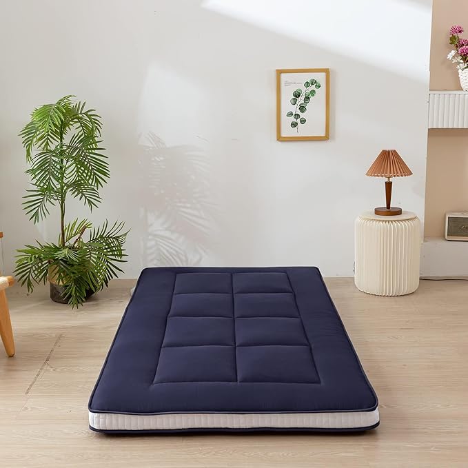 MAXYOYO Japanese Floor Mattress Futon Mattress Twin Bed Mattress, Single Mattress Pad Guest Mattress Floor Bed Mattress, Easy to Foldable and Portable, Navy Futon Twin Mattress