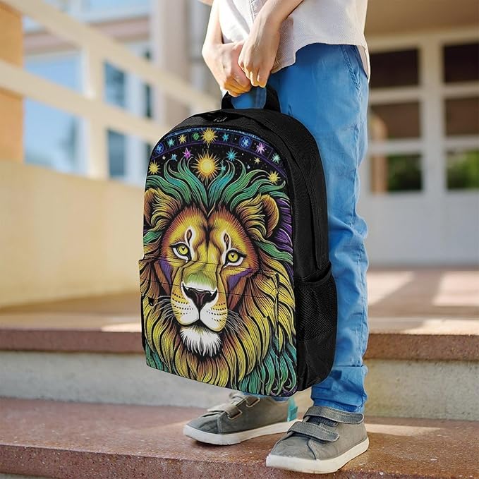 Supdreamc Lightweight Backpack for Gym Travel Bicycle, Big Capacity Multipurpose Anti-Theft Carry On Bag, Fantasy Lion Sun And Moon Twelve Constellations Art Travel Hiking Bag Day Pack