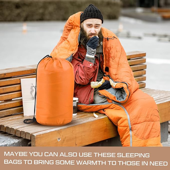 Preboun 24 Sleeping Bags Winter Beanies Gloves Set for Homeless Warm or Cold Weather Sleeping Bags Winter Hat and Gloves Pack for Backpacking Camping Hiking Homeless Supplies