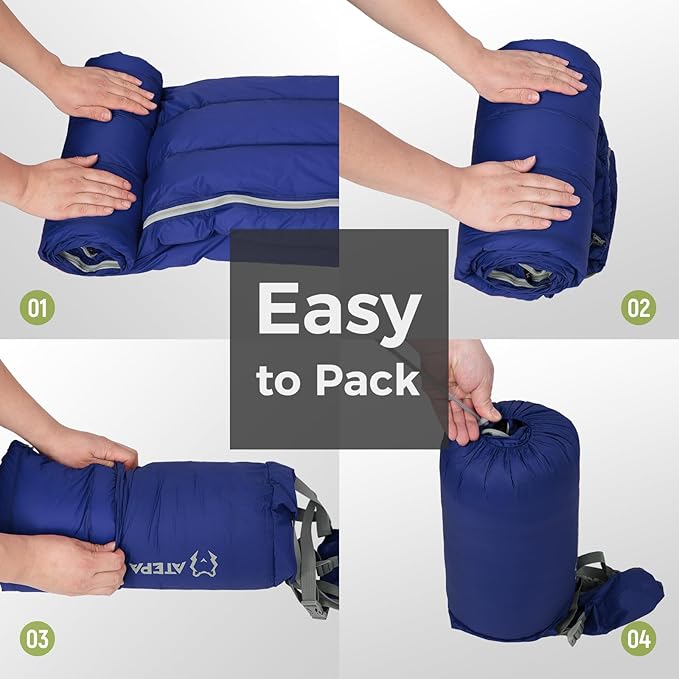 ATEPA Down Sleeping Bag for Adults, 650FP Ultralight 3 Season Compact Packable Sleeping Bag with Compression Sack for Camping Backpacking Hiking