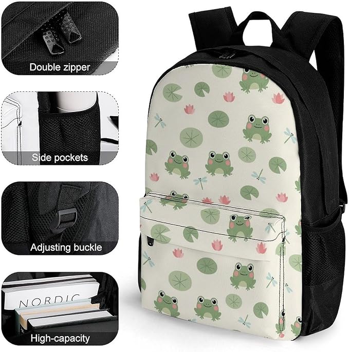 Large Rucksack for Outdoor Hiking and Camping with Daypack Design, Cute Frogs Daypack Backpack Men Women