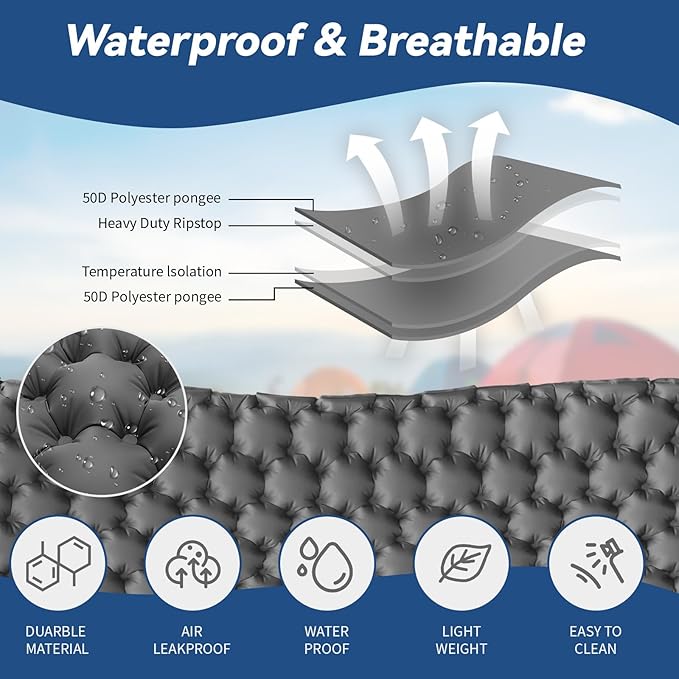 HiiPeak Double Sleeping Pad - Self Inflating 4" Extra-Thick for 2 Person with Pillow Built-in Foot Pump Inflatable Sleeping Mat for Backpacking, Hiking, Traveling, Tent, Portable Camping Mat