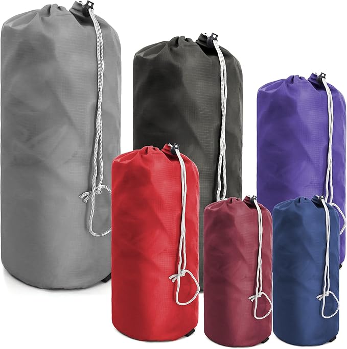 BeeGreen Stuff-Sacks-for-Backpacking 6 Pack with Dust Flap Ditty Bags Bulk for Outdoor Products Camping Gear Travel Drawstring Bags Foldable Lightweight