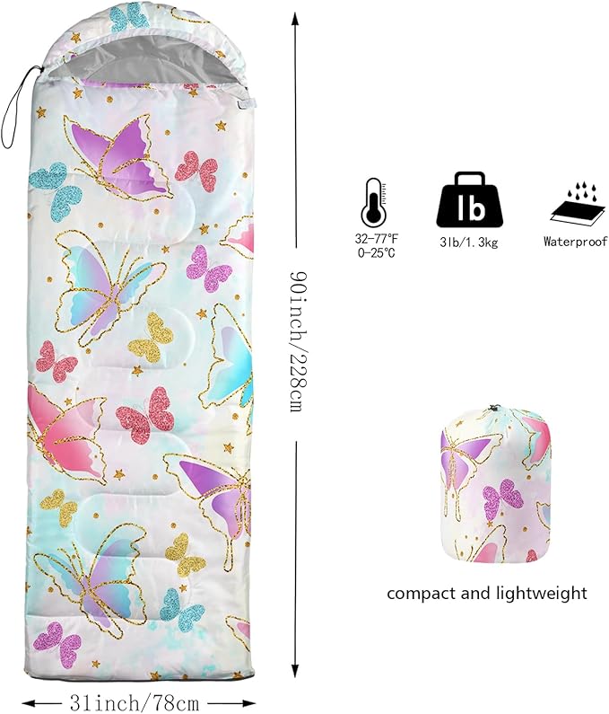 AILONEN Girls Pink Camping Sleeping Bags,Lightweight & Waterproof,3 Season Warm & Cool Weather,Cute Bow Duck Print Sleeping Bags for Kids,Girls,Adults Travelling,Outdoors