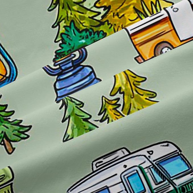 Feelyou Vintage Green Camper Curtains for Bedroom Living Room Rustic Camping Trailer Blackout Shades Happy Camping Room Darkening Curtain Window Treatments, 2 Panels 52 x 90 Inch Decor