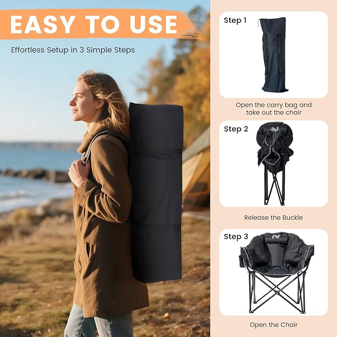 Oversized Heated Camping Chair with 20,000mAh Power Bank, Heated Chairs Outdoor Sports with 3 Heat Levels, Portable Folding Heated Outdoor Chair for Lawn Patio Lounge