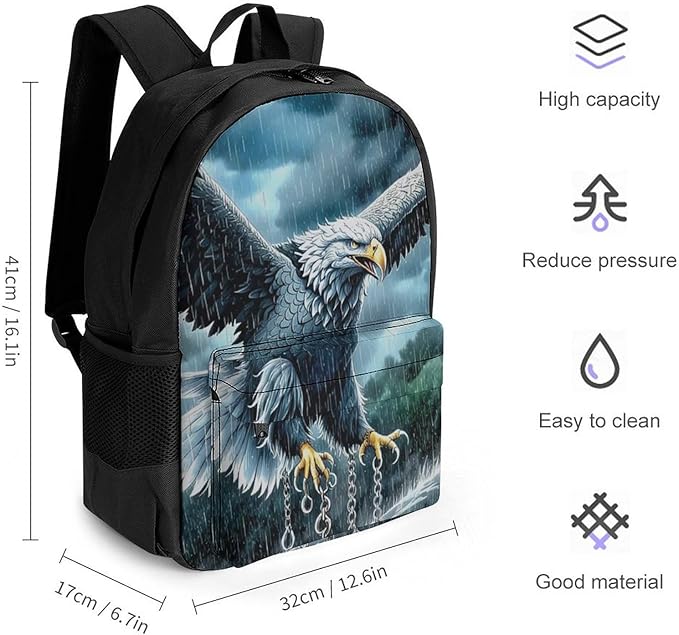 Daypack Backpack Polyester Anti-Theft Multipurpose Eagle In The Rain Bookbag Big Capacity Travel Hiking Camping Rucksack With Smooth Zippers