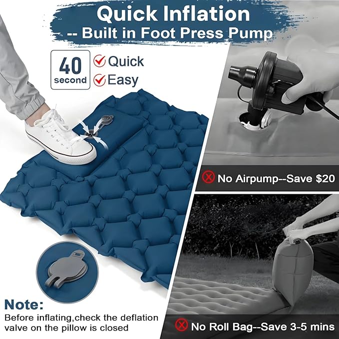 1.8 Pounds Ultralight Camping Sleeping Pad - R-Value 3.0 for 4 Seasons, Durable & 100% Waterproof Outdoor Air Mattress, Compact Sleeping Mat for Hiking, Backpacking, Travel