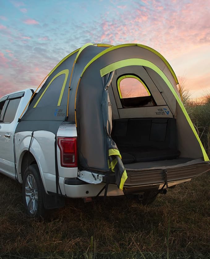 JOYTUTUS Pickup Truck Tent 8ft 2.0, Waterproof PU2000mm Double Layer for 2 Person, Portable Truck Bed Tent with Rainfly - Green, Aluminum Pole