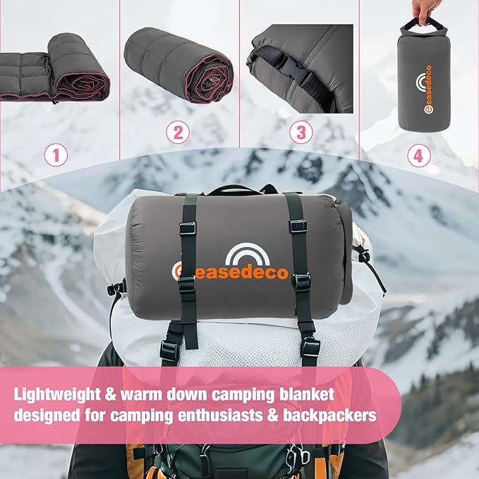 Down Camping Blanket - Dark Grey, 1lb 6oz / 77 * 52' Lightweight Packable Warm Puffy Travel Quilt with Footbox, Waterproof Outdoor Blankets for Hiking, Travel, Hammock & Stadium Down Quilt