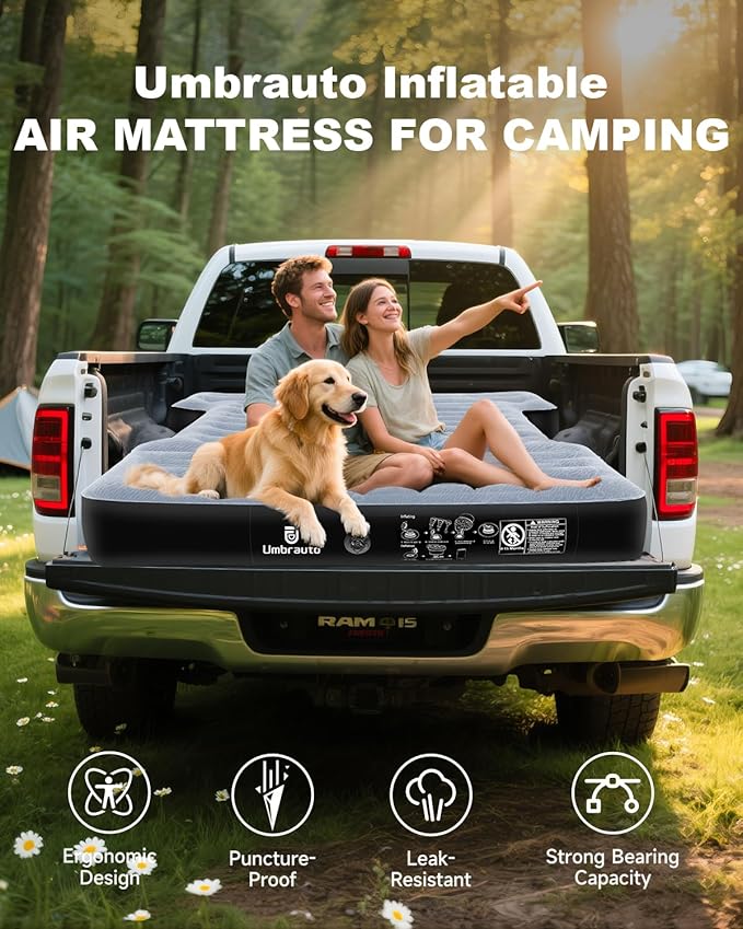 Umbrauto Air Mattress for 5.5-5.8 ft Full-Size Short Truck Beds, Inflatable Truck Tent Airbed with Pump, Pickup Camper Air Bed for Camping