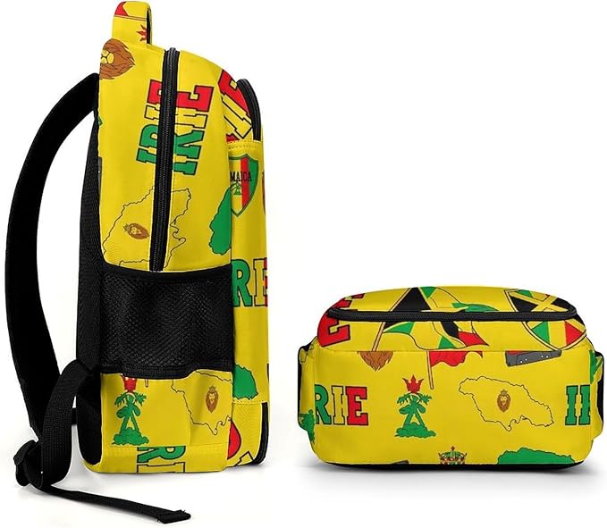 Sturdy Laptop Backpack Rasta Lion Jamaican Reggae Flag Map Magnetic Tape, Anti Theft Water Resistant Travel Business Bag with Water Bottle Pockets Gifts for Men Women