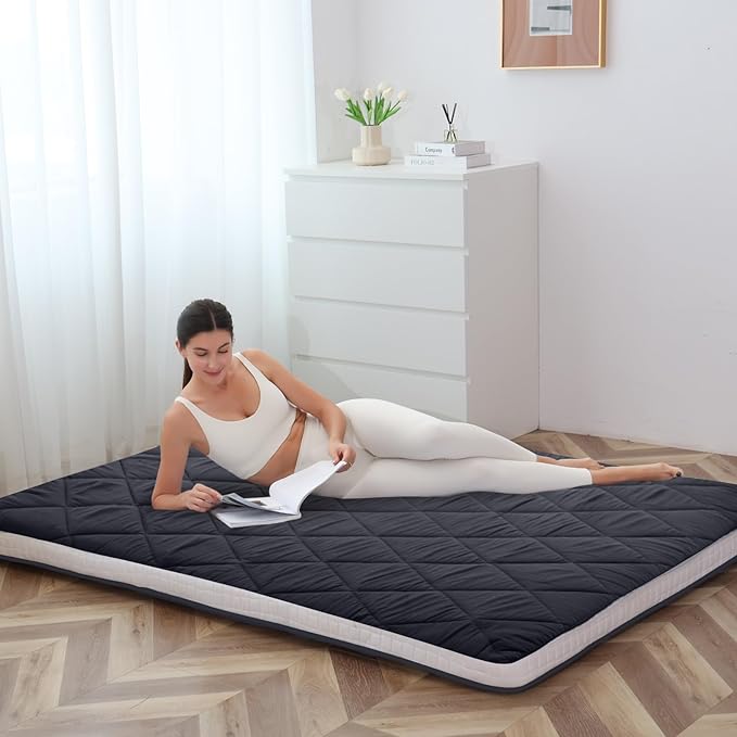 Twin Size Futon Mattress - Extra Thick Foldable Japanese Floor Mattress - Memory Foam Sleeping Pad for Adults - Tatami Mat Suitable for Camping & Guest -Diamond Black