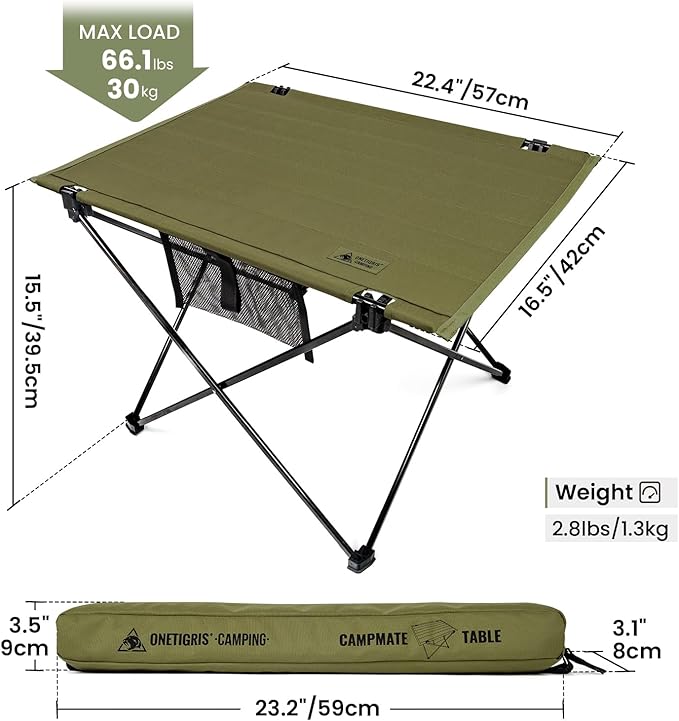 ONETIGRIS CAMPMATE Camping Table Foldable, Lightweight Portable Table Sturdy & Quick Setup, Holds Up to 66 lbs, Perfect for Camping, Hiking, Backpacking, Picnic, Beach, Travel