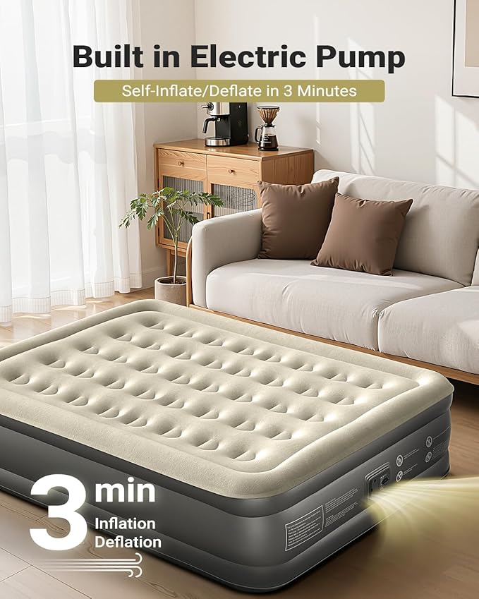 iDOO Air Mattress Queen with Built in Pump, Inflatable Mattress Queen Size, 18" Raised Blow up Mattress for Camping, Guests, Portable & Waterproof Air Bed, Colchon Inflable