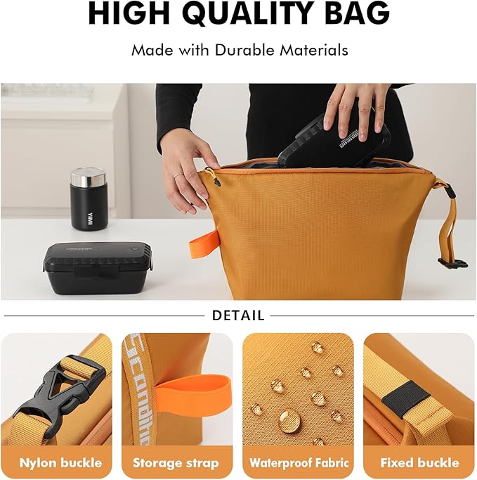 Lunch Bag for Women & Men Fresh Keep Lunch Box, Small Leakproof Cooler Bag Food Lunch Containers High Capacity Reusable Lunch Tote Bags for Work, Office, Picnic, Travel (Yellow)