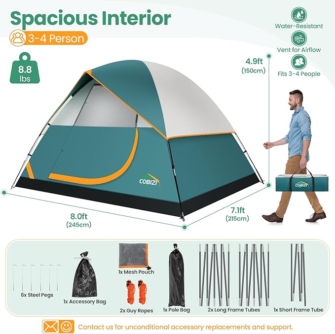 COBIZI 4-6-8-10 Person Camping Tent, Spacious Family Tents for Camping Ideal, Hiking, 3500mm Waterproof Double-Layer Windproof Tent for Hiking & Backpacking