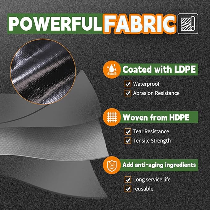 RAINDEWAY Black Tarp 10x12 Feet, UV Resistant, 8 Mil Multipurpose Medium Duty Waterproof Poly Tarp Cover with Metal Grommets and Reinforced Edges