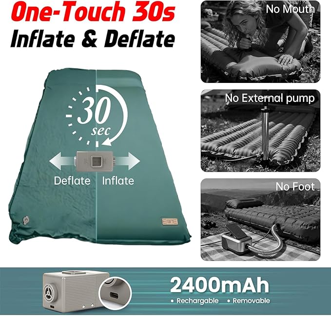 3-Piece Camping Sleep System with Self Inflating Sleeping Pad, Waterproof Tarp & Sleeping Bag, Built-in Pump 3.2" Thick Tent Mattress, R-Value 9.5 All-Season Gear for Backpacking