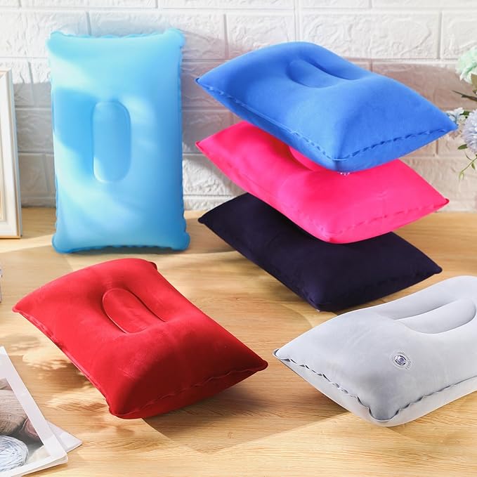 Geelin 12 Pack Inflatable Travel Pillow Squared Flocked Fabric Air Pillow Ultralight, Compact and Comfortable for Traveling, Camping, Hiking, Napping, Desk Rest, Neck Lumbar Support (16.93 × 10.63)