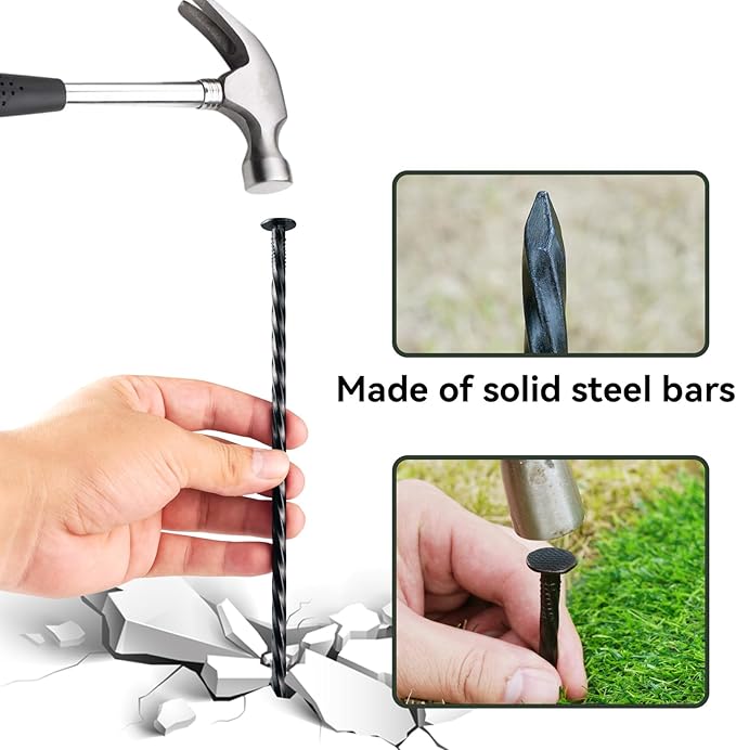 9-Inch Black Spiral Metal Landscapes Spikes, 100 Pcs Heavy Duty Garden Stakes for Paver Edging, Weed Barriers, Camping Tent, Artificial Turf, Etc