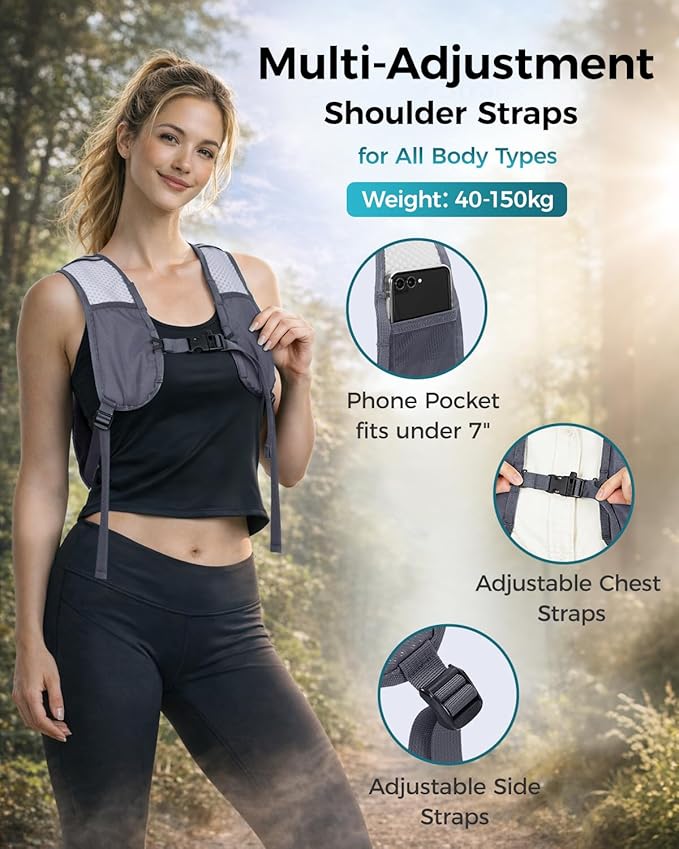 Blue Quartz Hydration Backpack with 2L Water Bladder - Lightweight Cycling & Running Pack for Men Women, Breathable Mesh Straps, L-Zip Wide Opening Hydration Pack for Quick Access