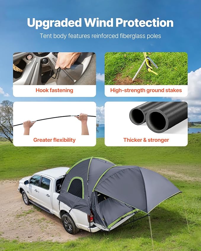 VEVOR Pickup Truck Tent, Fits 5.0-8.2 ft Truck Tents for Camping, Waterproof PU2000 mm 2-3 Person Sleeping Truck Bed Tent, Sturdy Truck Bed Camper Shell with Expandable Awning, Rainfly, Storage Bag